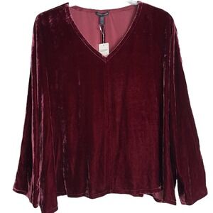 Eileen Fisher Womens XL Claret Red Silk Viscose Dolman Sleeve V-Neck Top‎ NWT